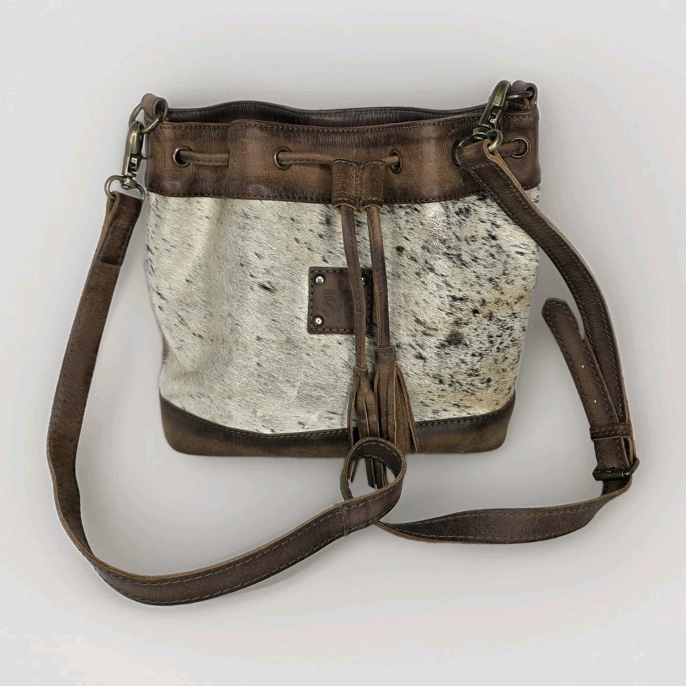 STS Ranchwear Cowhide Leather Hair Bucket Crossbody Bag Purse Concealed Carry